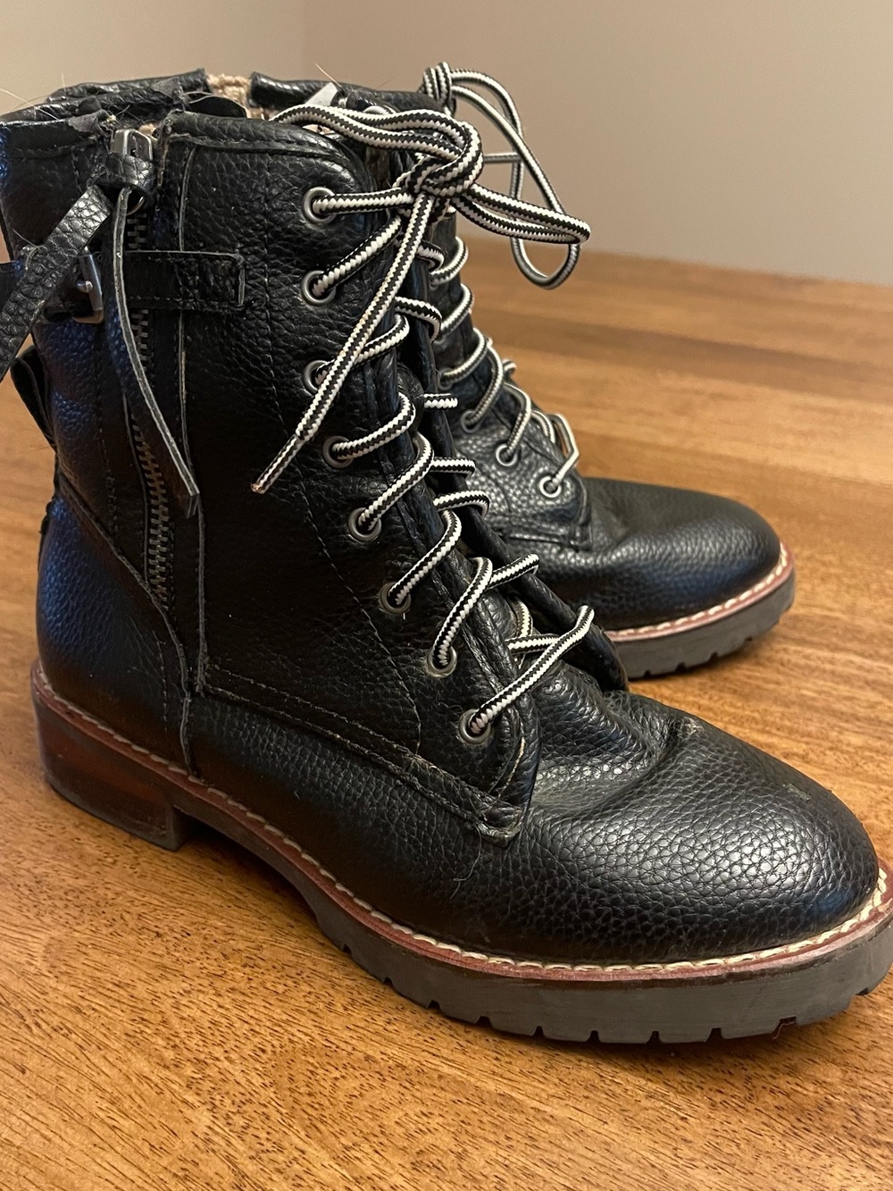 Kensie Black Lace-Up Ankle Combat Booties